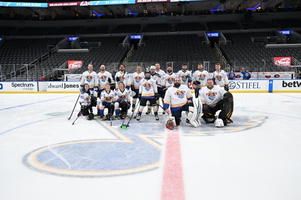 Pucks for Autism hockey game on February 18, 2023 at Enterprise Center in St. Louis, Missouri. (Photo by Scott Rovak/St. Louis Blues)